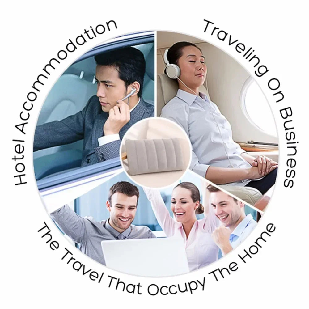 Portable Pillow Travel Air Cushion Inflatable Double Sided Flocking Cushion Camp Beach Car Plane Head Rest Bed Sleep