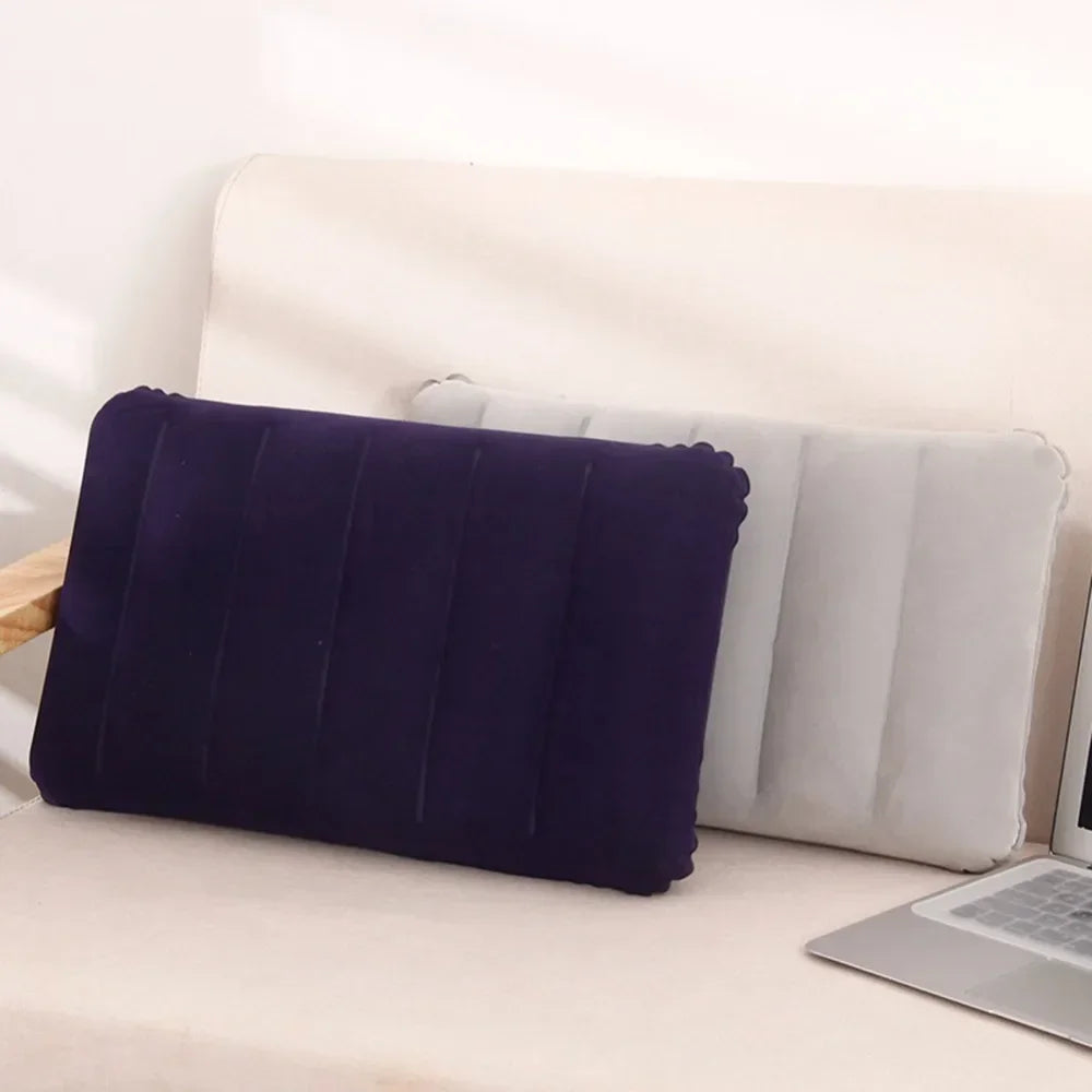 Portable Pillow Travel Air Cushion Inflatable Double Sided Flocking Cushion Camp Beach Car Plane Head Rest Bed Sleep