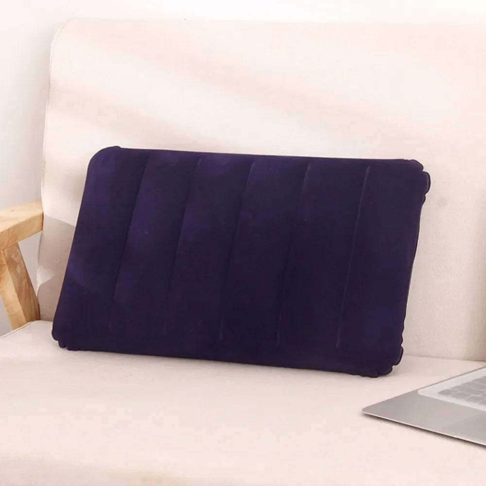 Portable Pillow Travel Air Cushion Inflatable Double Sided Flocking Cushion Camp Beach Car Plane Head Rest Bed Sleep