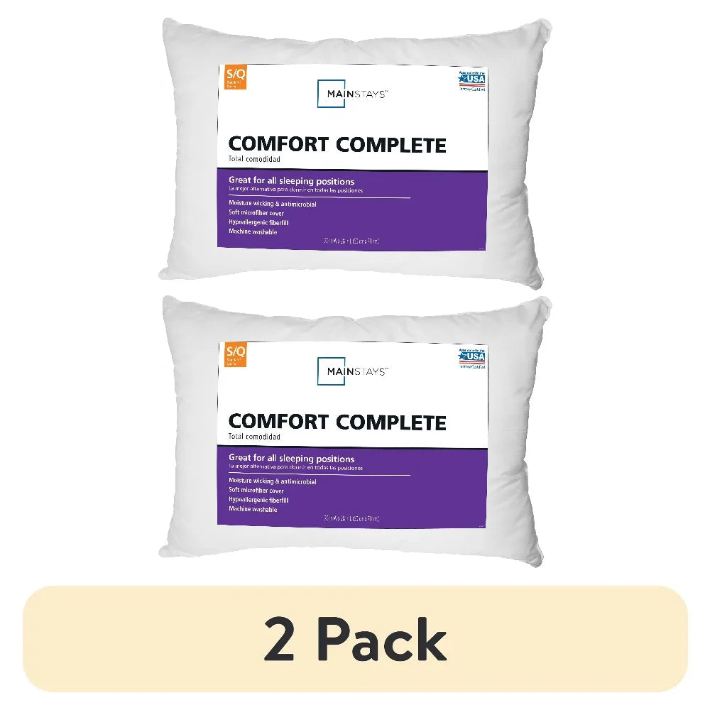 Comfort Complete Bed Pillow Standard Queen Size 2 Pack Set Premium Support for Sleeping