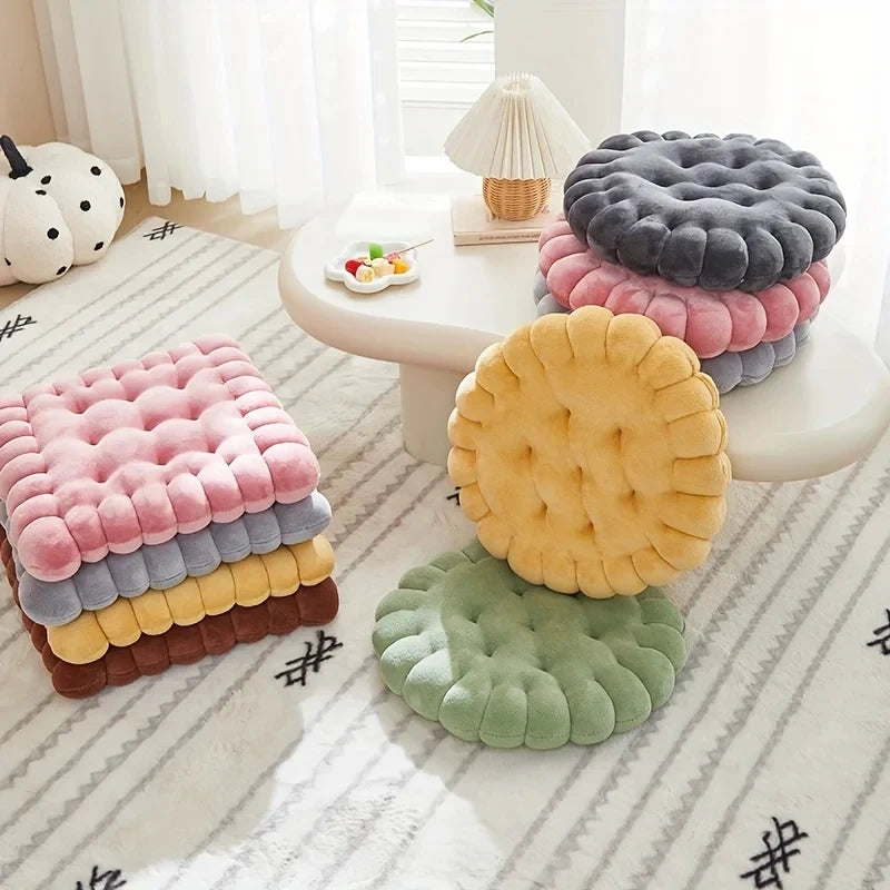 Large Biscuit Shape Plush Cushion,Soft Creative Pillow Chair Seat Pad, Decorative Cookie Japanese Tatami Back Cushion
