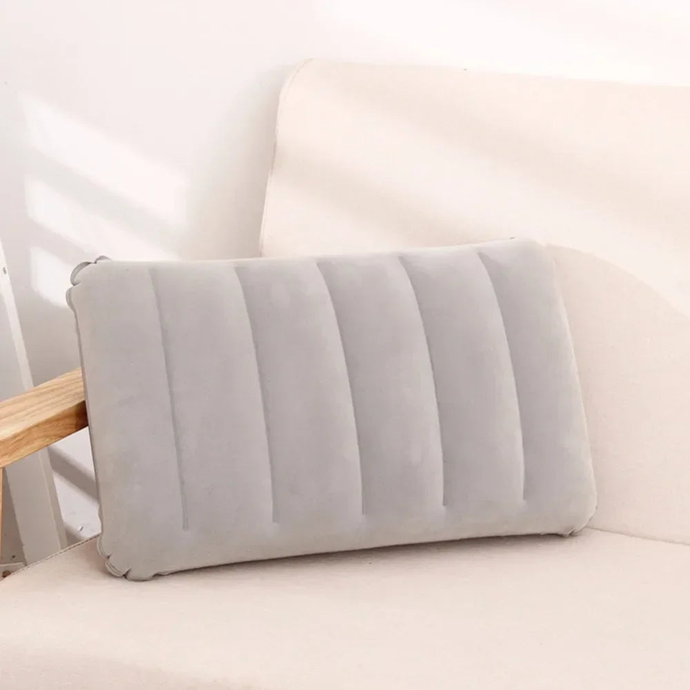Portable Pillow Travel Air Cushion Inflatable Double Sided Flocking Cushion Camp Beach Car Plane Head Rest Bed Sleep